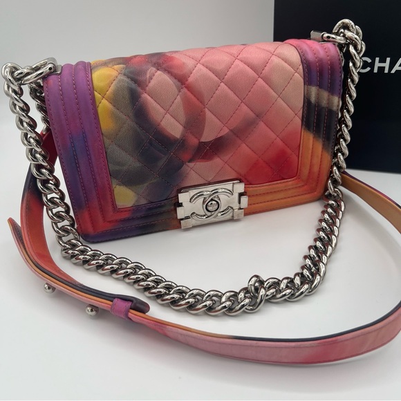 Authentic Chanel Multicolor Quilted Leather Small Flower Power Boy Bag😍❤️ - Picture 10 of 12